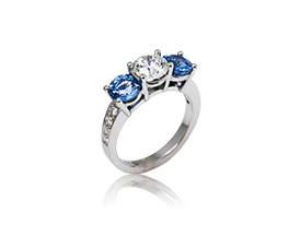 Diamond and Blue Sapphire Engagement Ring